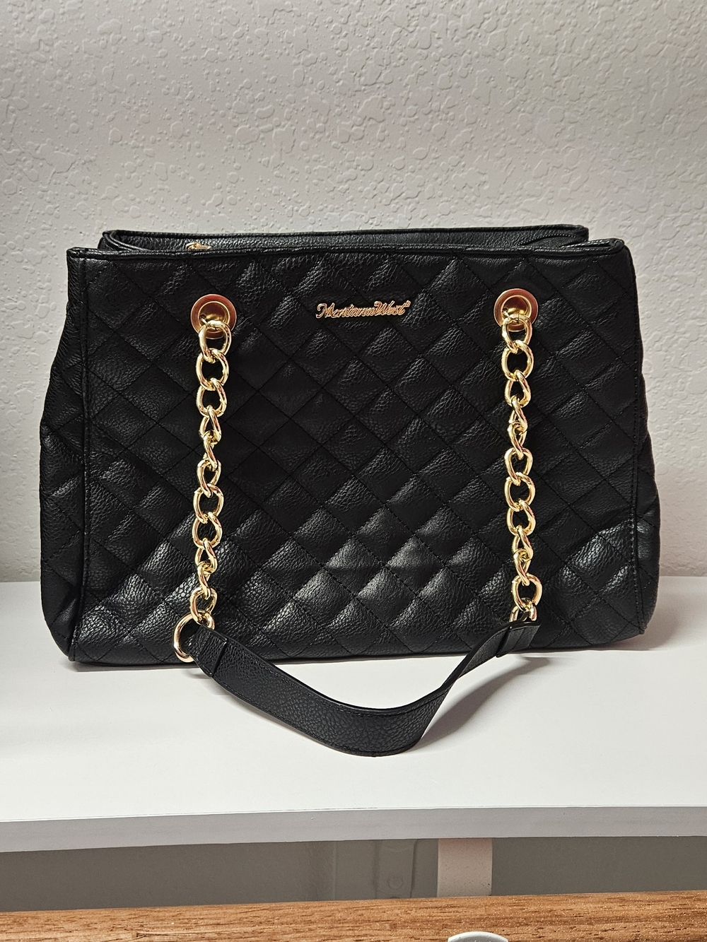 Montana West Black Quilted Chain-Handle Women's Tote